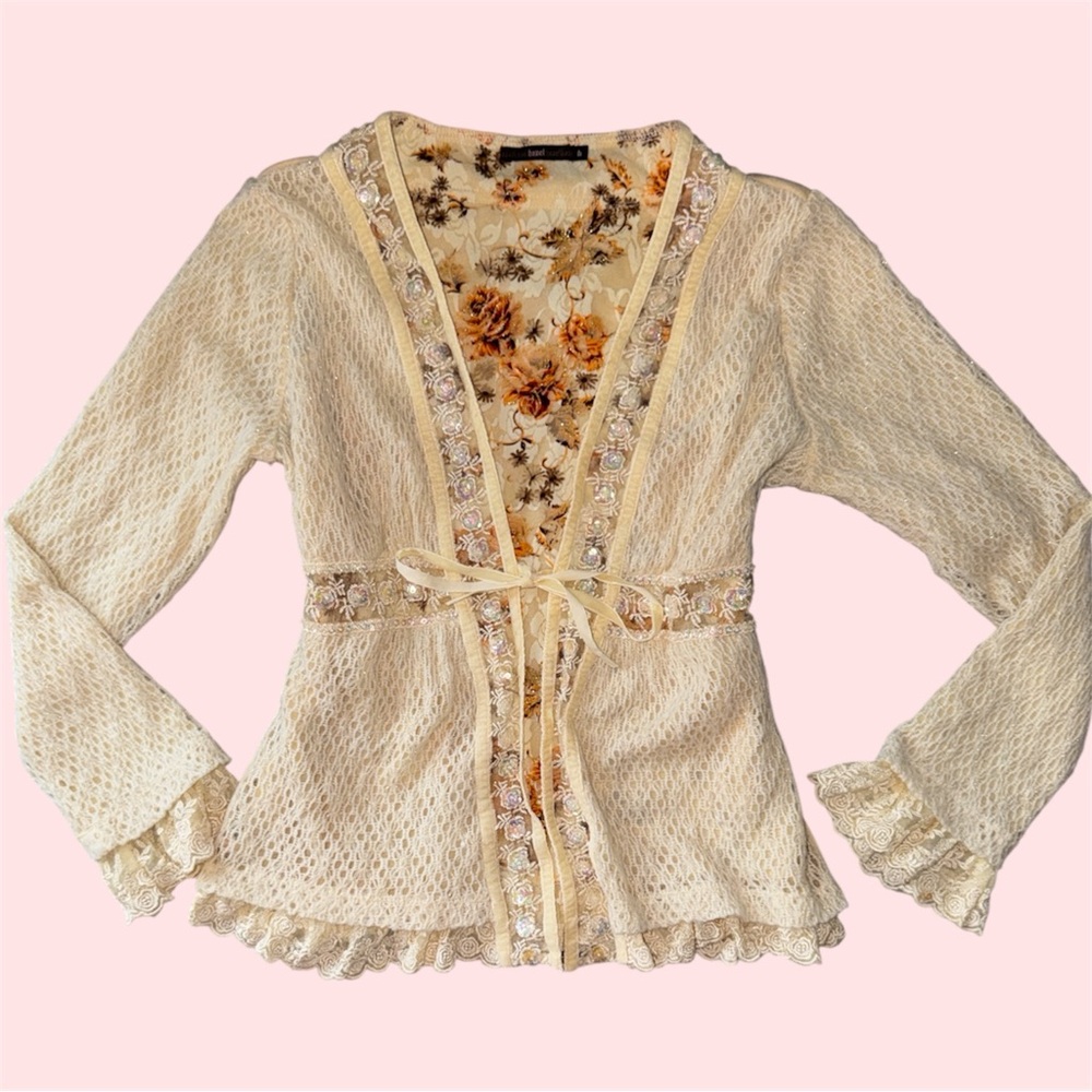 STUNNING hazel hazel hazel fairycore cardigan with lace, beads & sequins